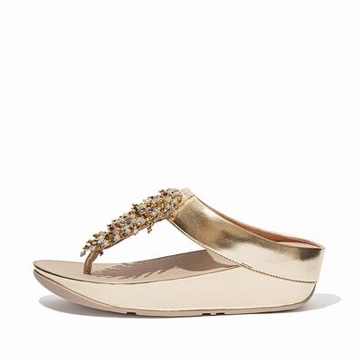 Fitflop Rumba Beaded Toe-Post - Sandalen Damen - Braun/Gold (PGL648301)